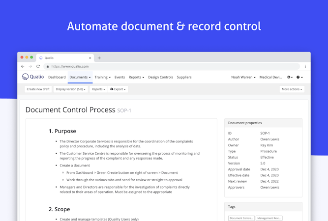 Qualio screenshot: Automate document & record control