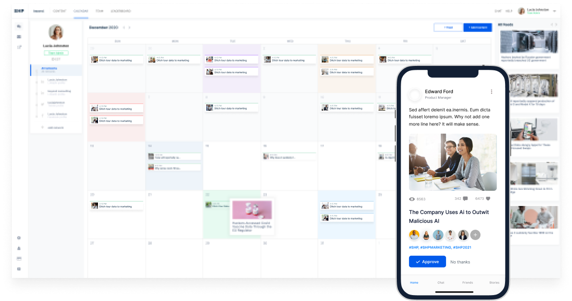 Our social media campaign manager lets you stage content on behalf of your whole team. Employees can approve calendar items - or put it on autopilot and go hands free.