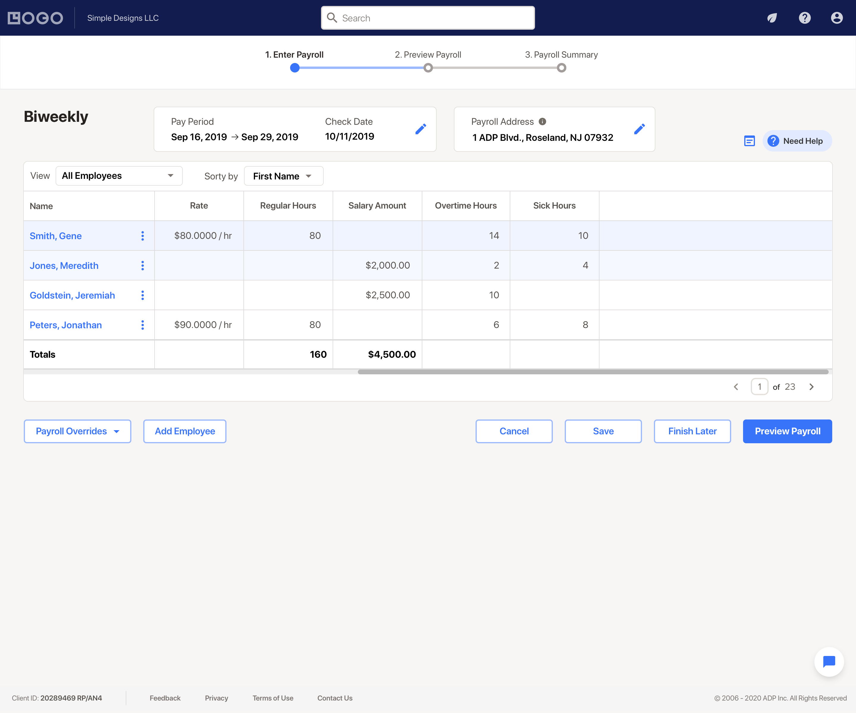 Easily input your staff's hours, confirm their salary amount and PTO