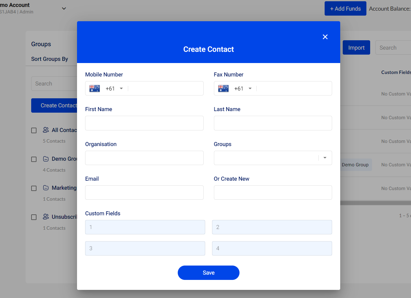 Notifyre Software - Create or upload contacts, manage groups, bulk SMS, bulk fax sending. SMS unsubscribe management. Enter custom merge fields for personalised SMS.