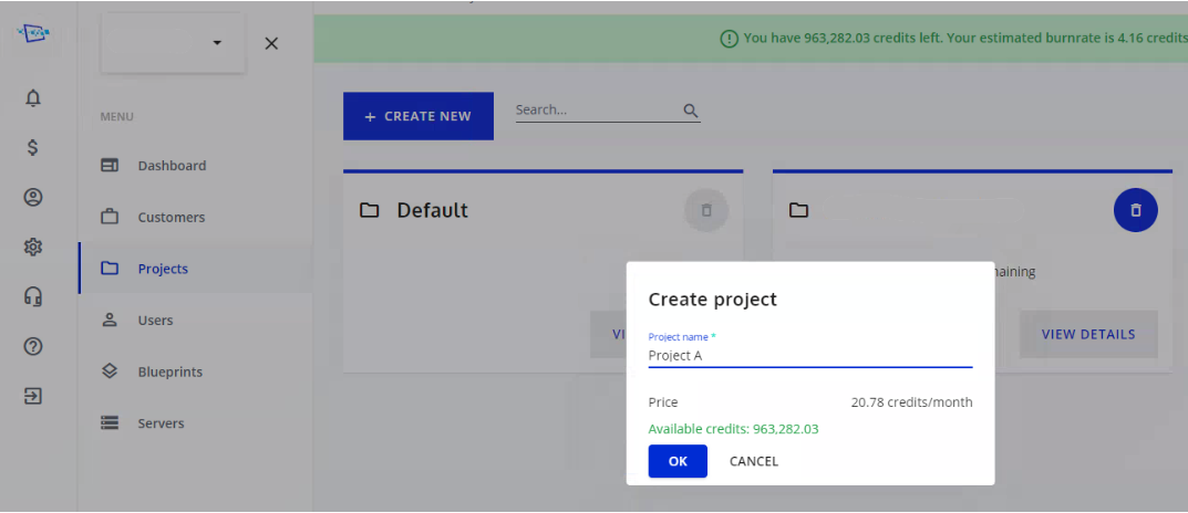 Cloudalize create project