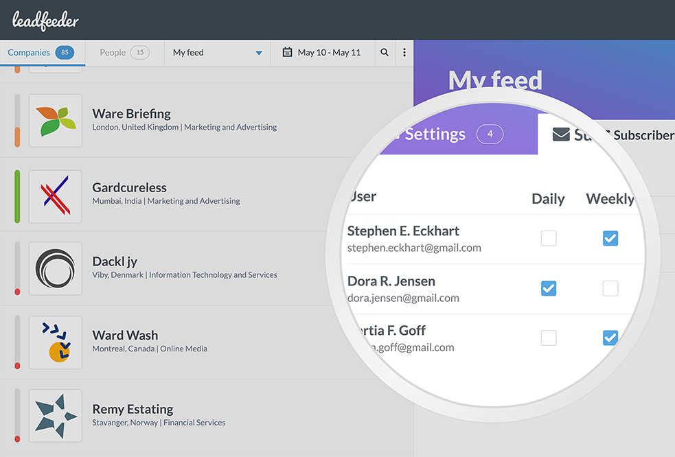 Leadfeeder Software - Set up email or Slack alerts and get notified when target companies visit your website.