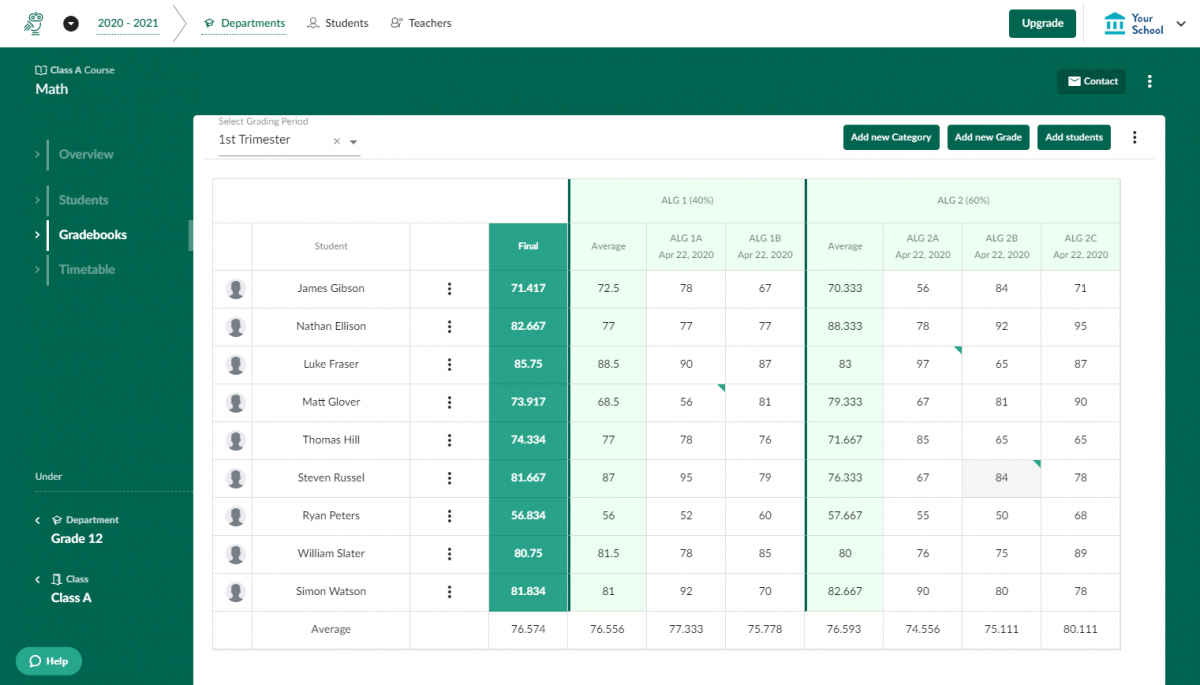 DreamClass Software - DreamClass grade calculations