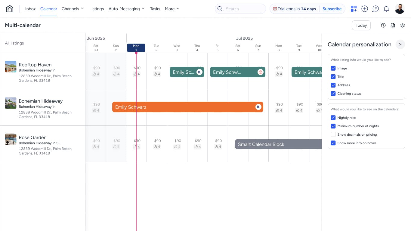 Guesty Lite Software - Easily manage availability across all your properties with a customizable multi-calendar built for control and clarity.