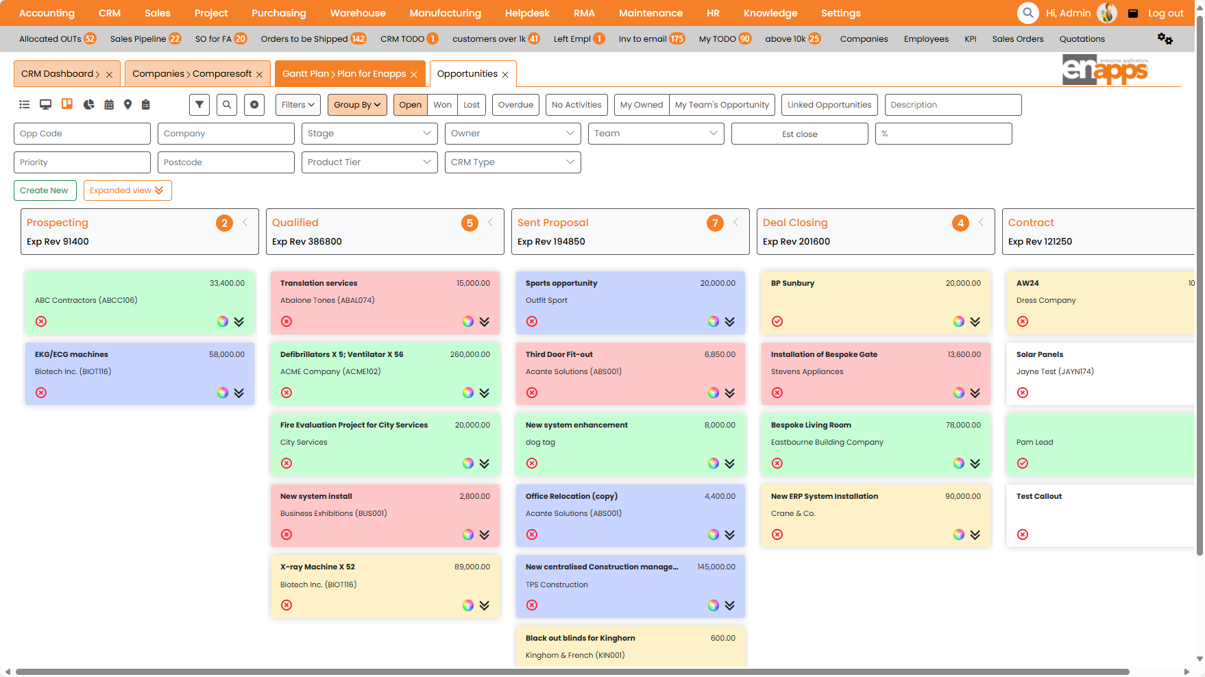 Enapps Software - Enapps ERP Opportunities Kanban