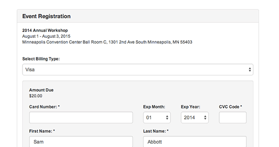 Accept event registrations online, syncing registrations to member database records
