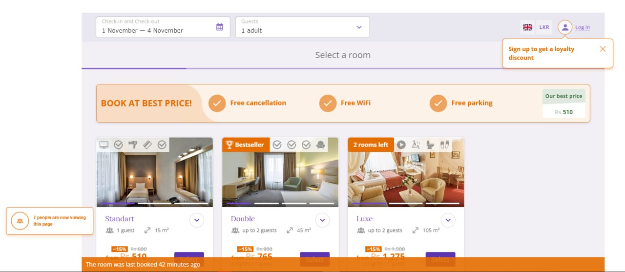 Embark on a seamless journey with Exely Booking Engine. Customize your room types, establish competitive pricing, and experience uninterrupted customer support.