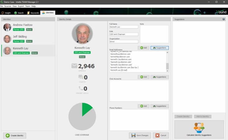 Intella screenshot: Intell manage identities