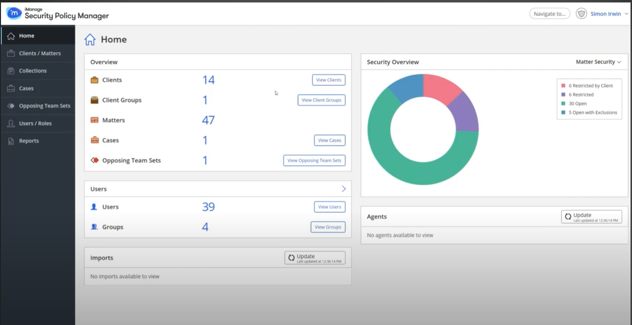 iManage Security Policy Manager screenshot: web app ux