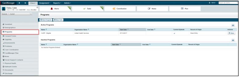 CareManager screenshot: CareManager programs