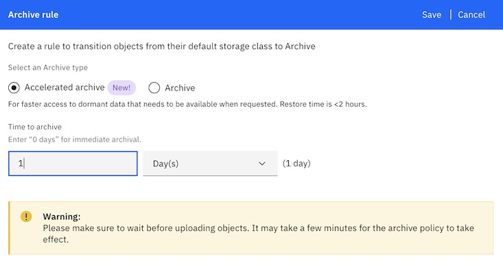 IBM Cloud Object Storage screenshot: Rule creation