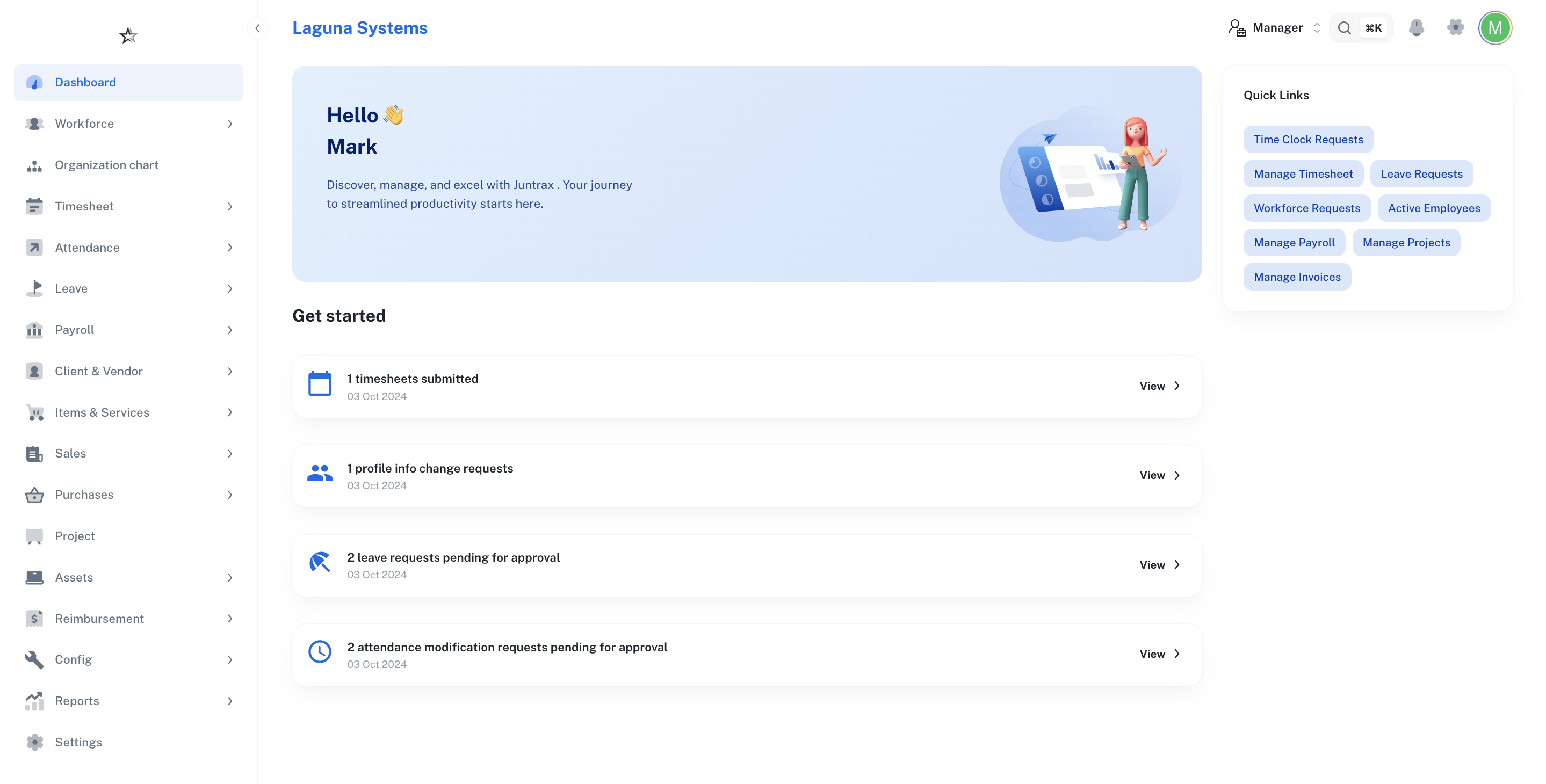 Juntrax screenshot: Juntrax- Manager Dashboard