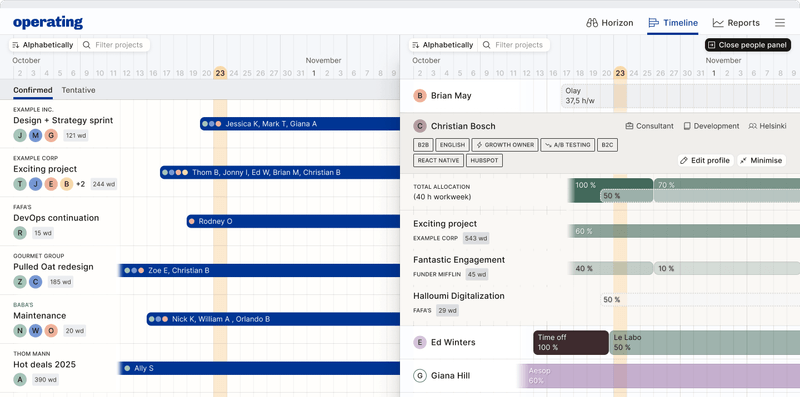 Operating screenshot: Operating project timeline