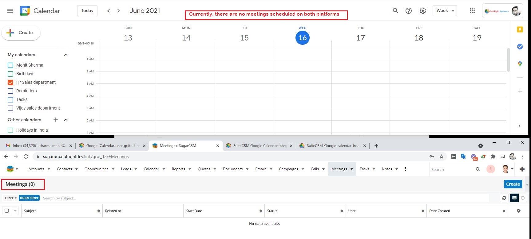SugarCRM Google Calendar screenshot