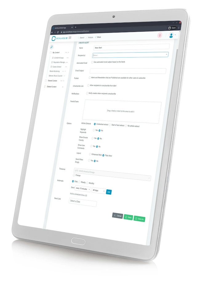 SOCIALHOSE screenshot: Create Alerts