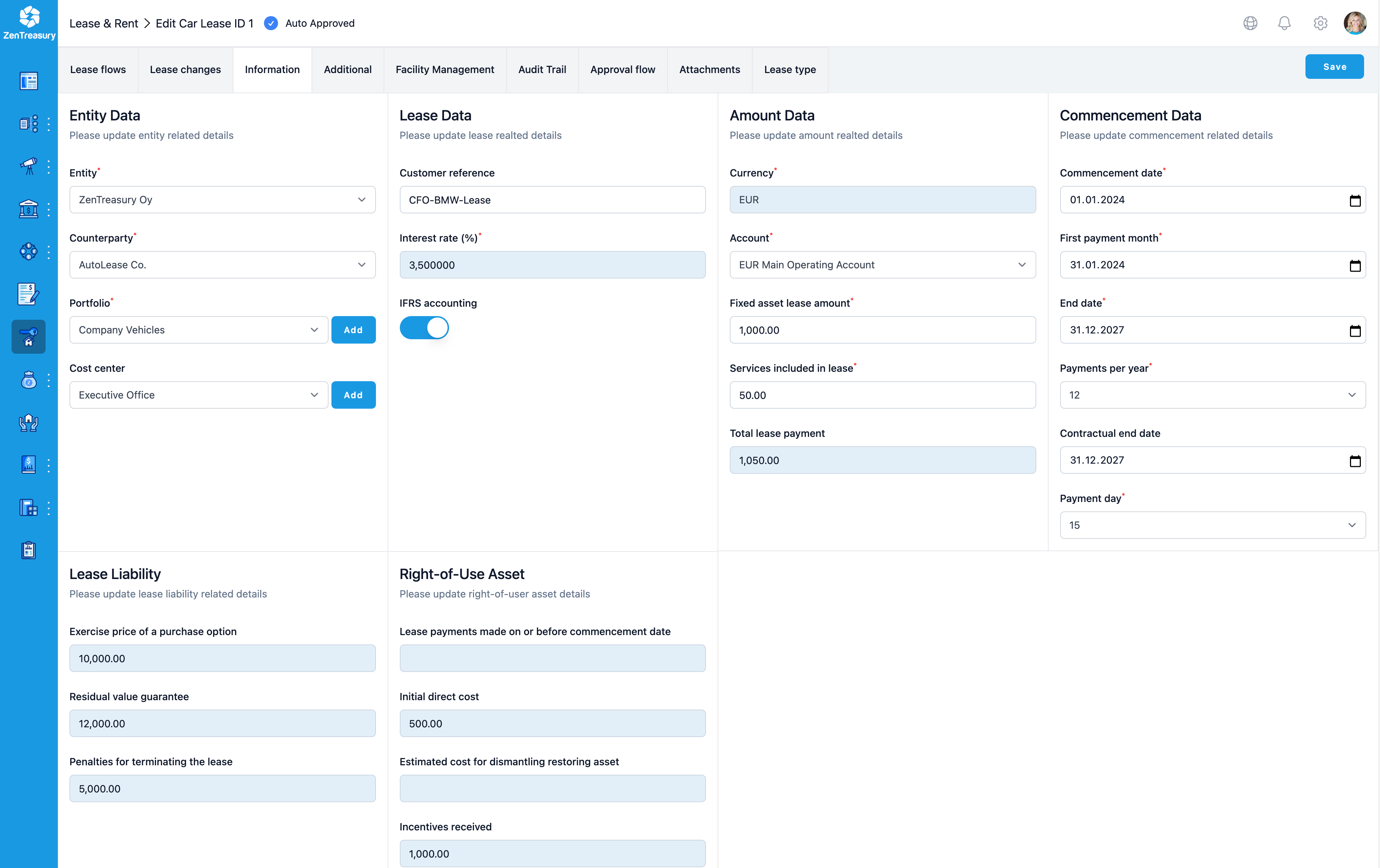 ZenTreasury Lease accounting screenshot: ZenTreasury offers powerful tools to manage lease compliance efficiently.