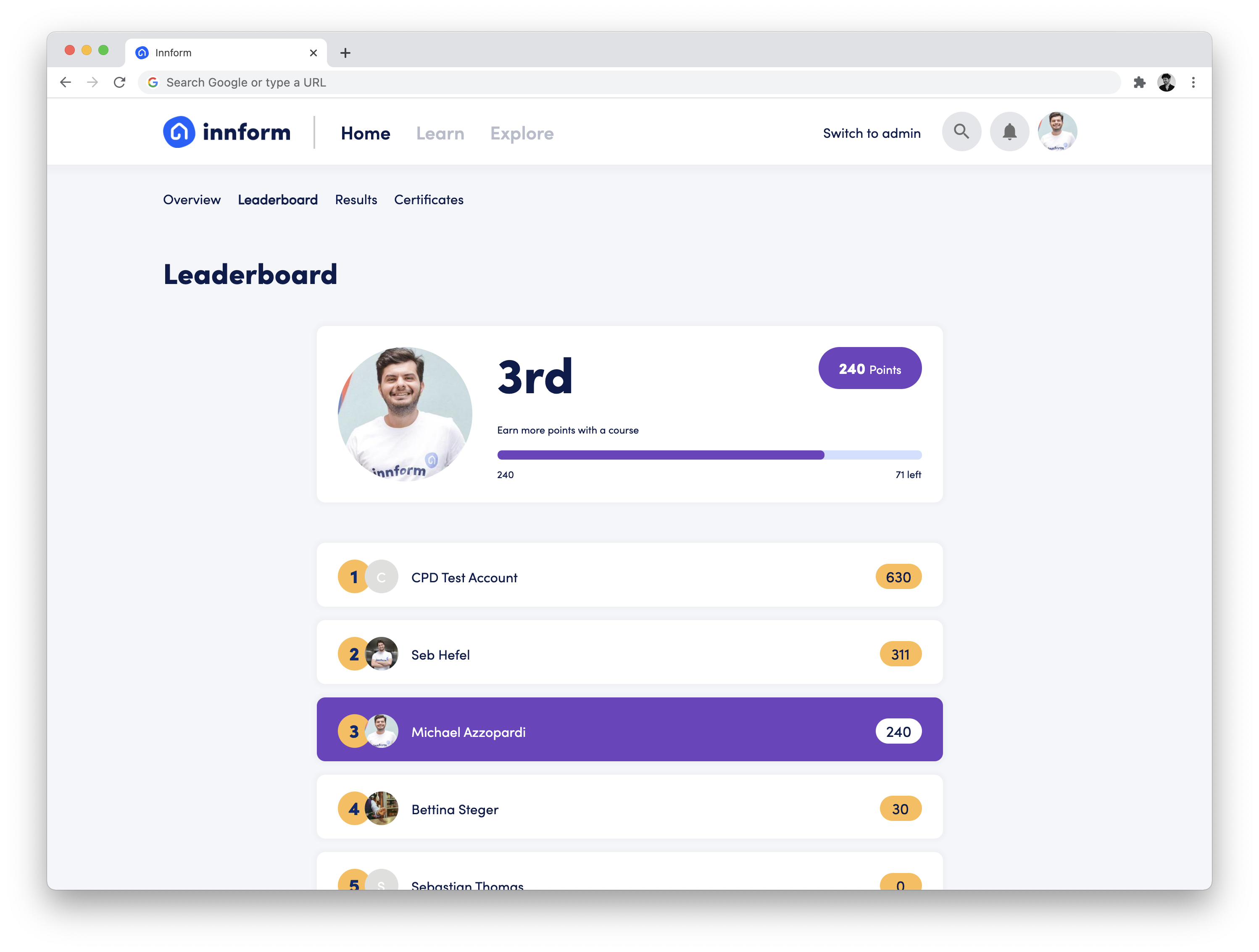 Innform Software - Innform's gamification features