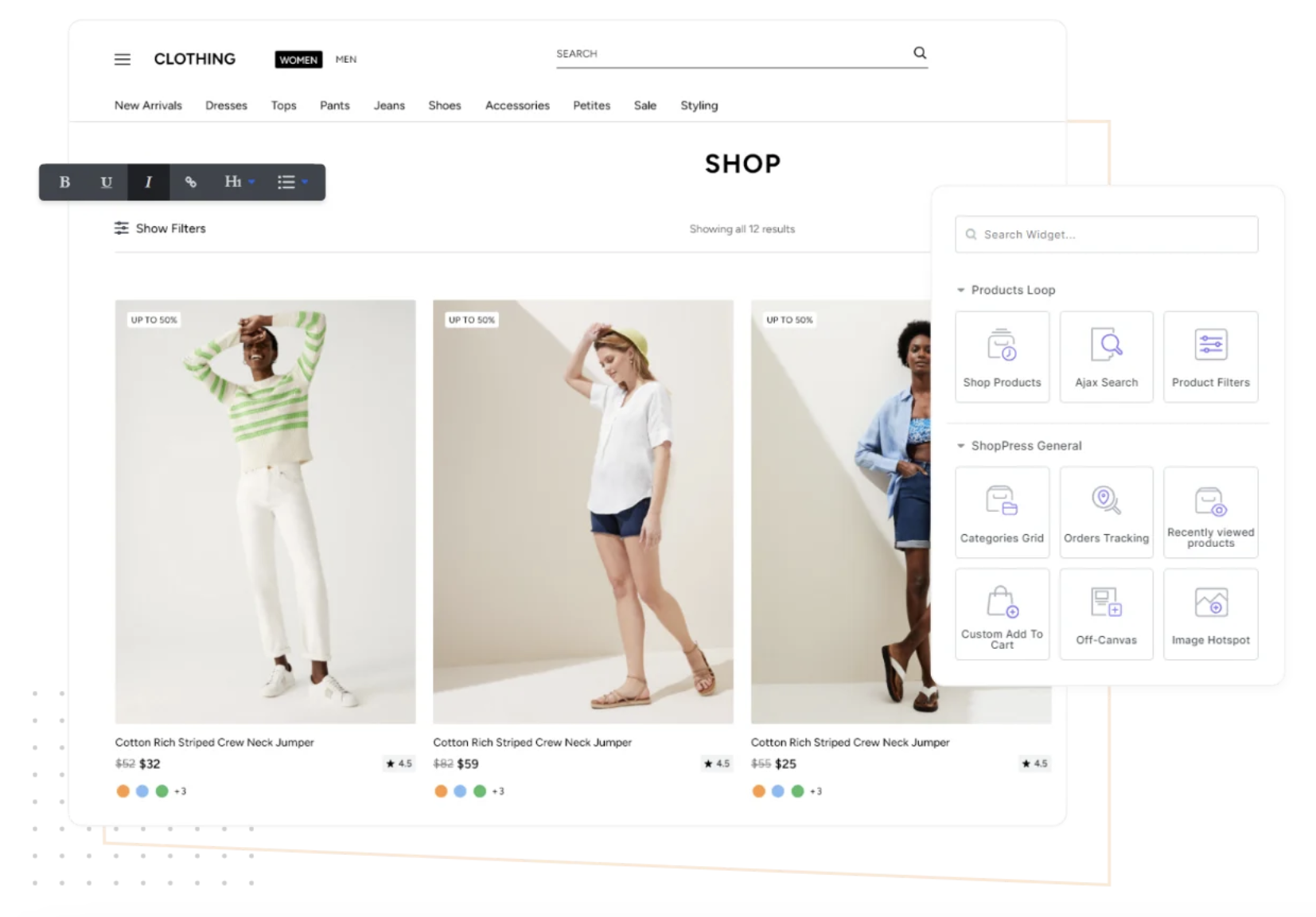 ShopPress screenshot: Shop Page Builder