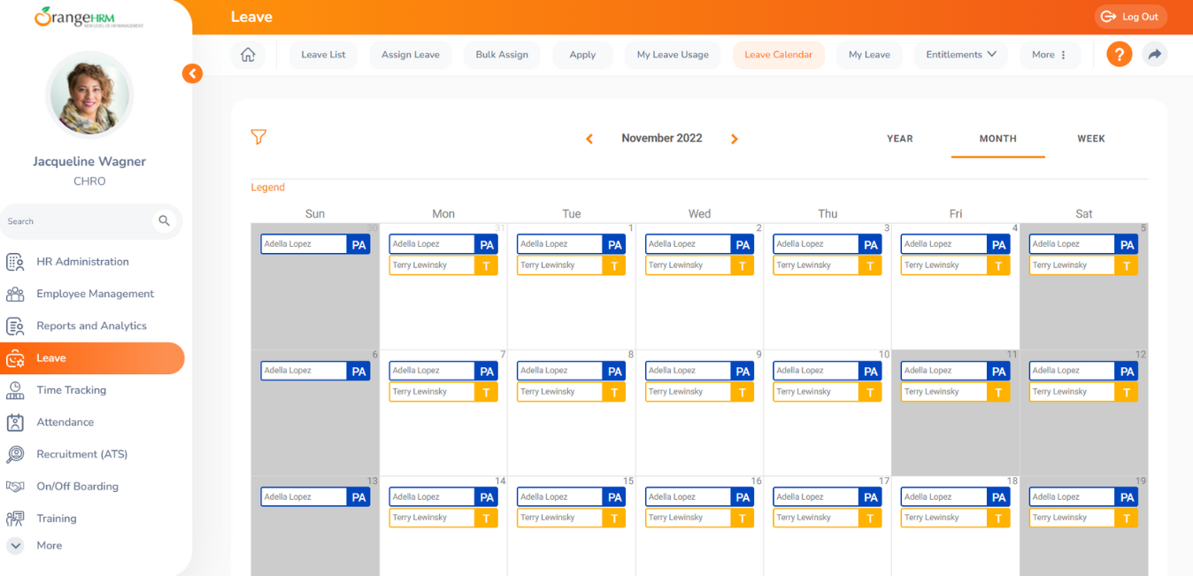 OrangeHRM Software - OrangeHRM Leave Calendar