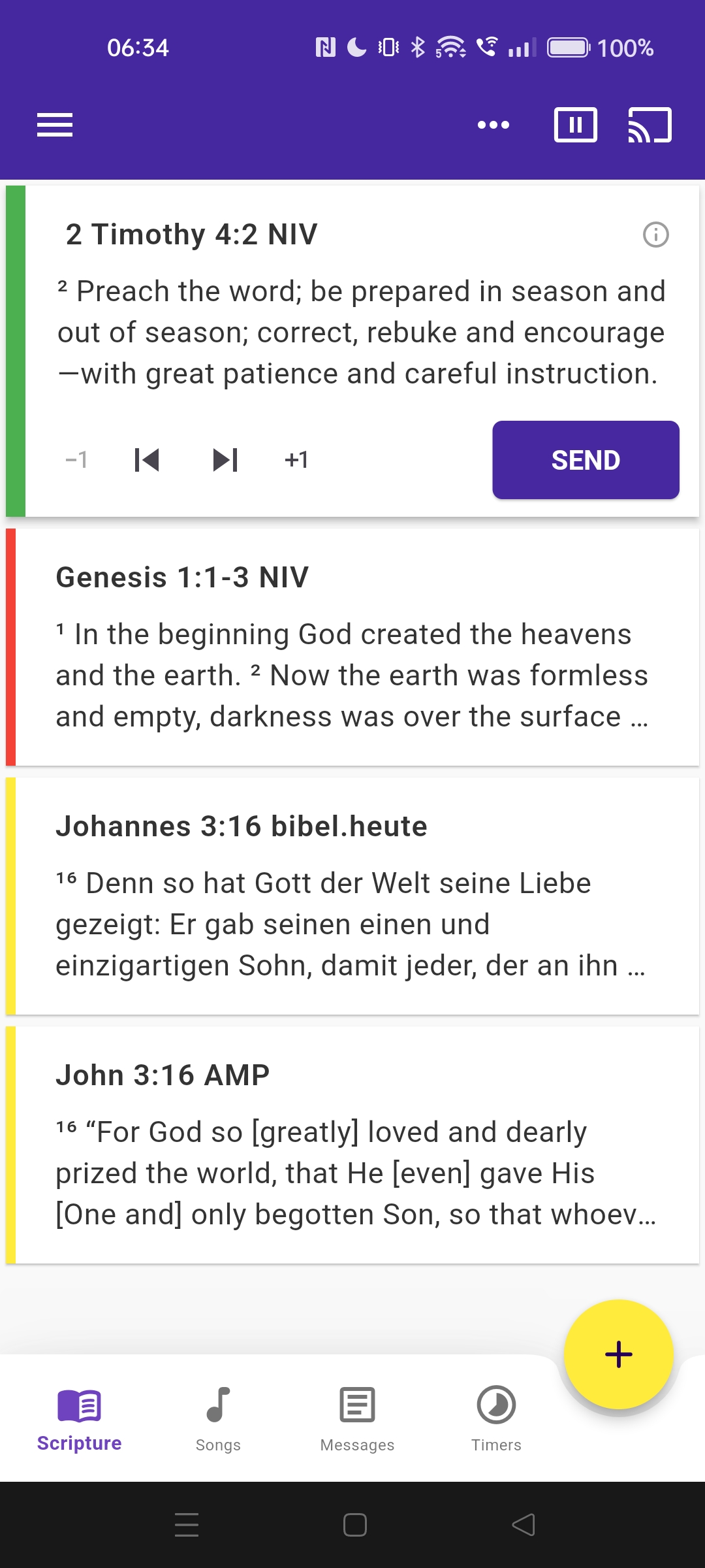 VerseCAST screenshot: Quickly add and navigate one of 2500+ scripture versions in 1700 languages - directly from YouVersion