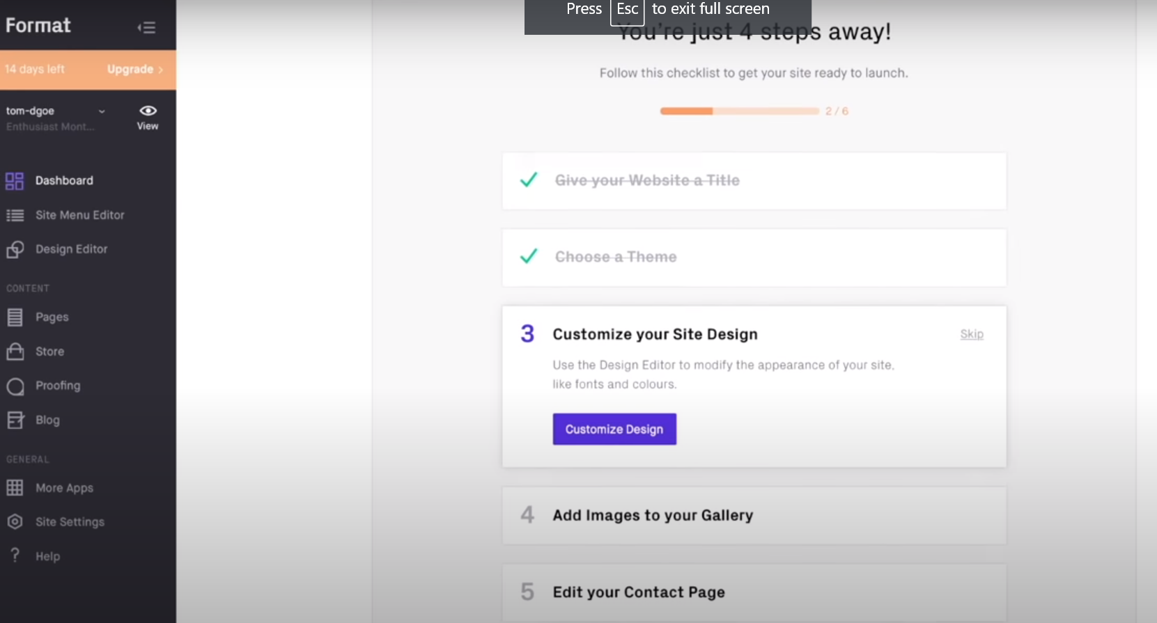 Format screenshot: Format dashboard