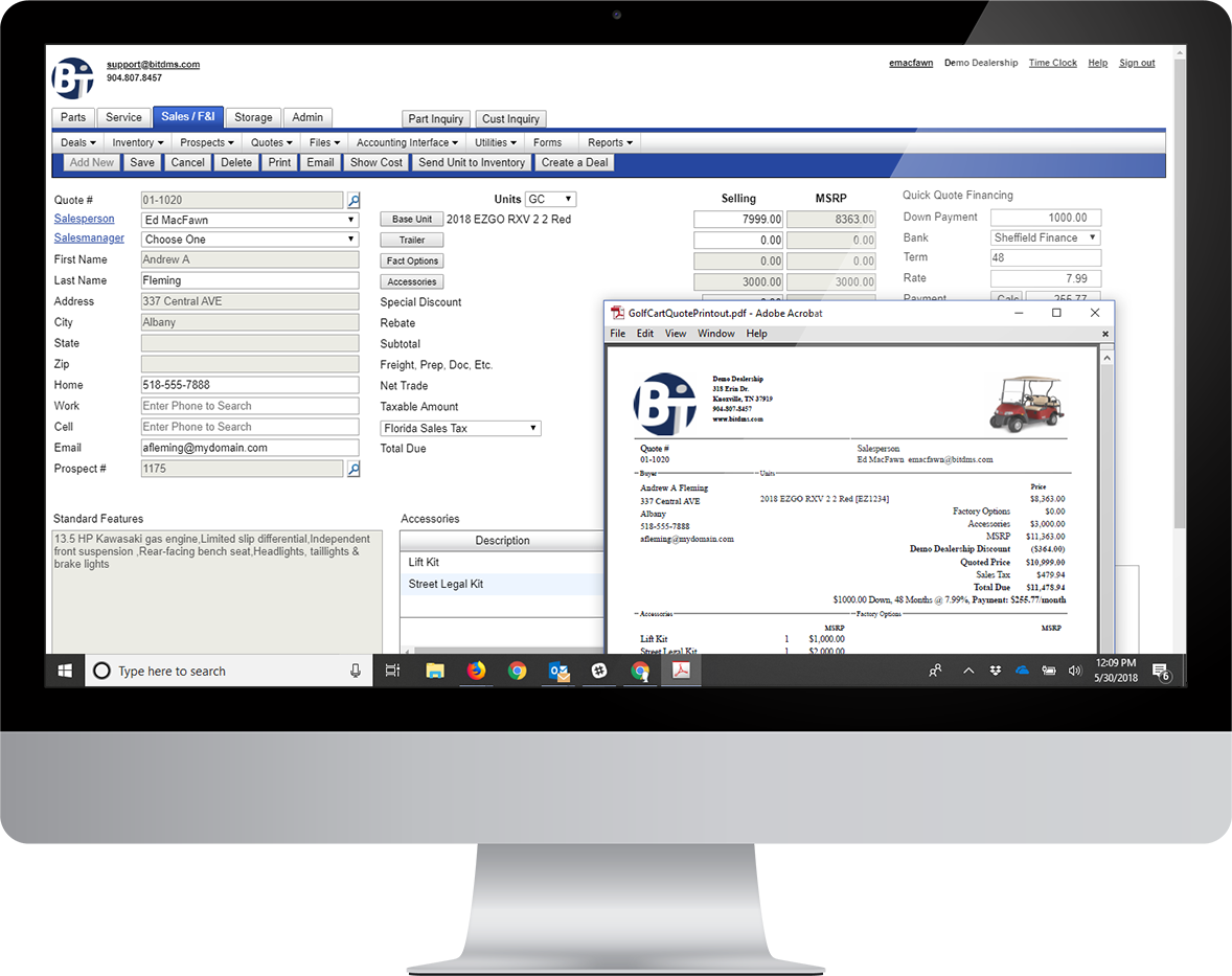 BiT Dealership Software Software - Quote Screen