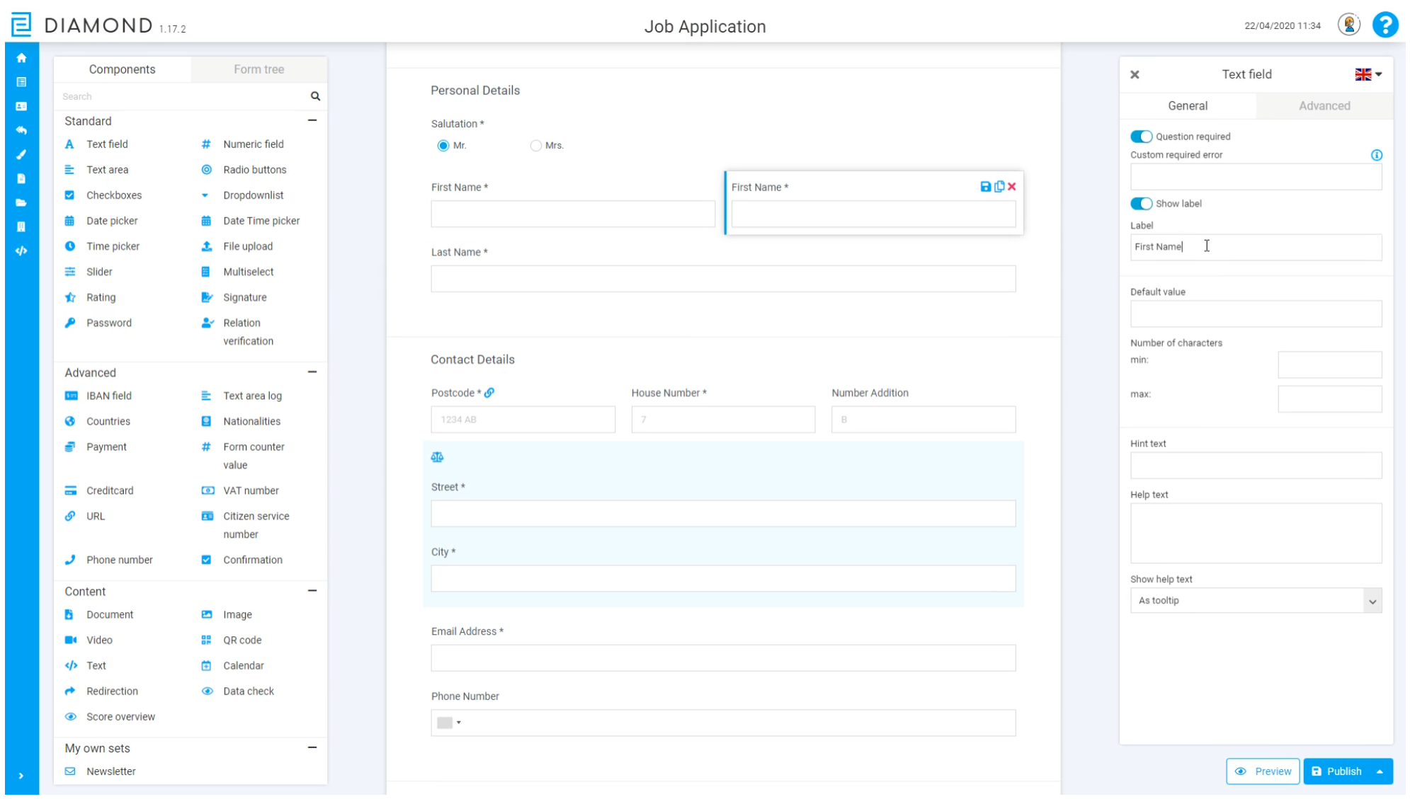 Diamond Forms, Flows & Docs screenshot: The forms automation application interface