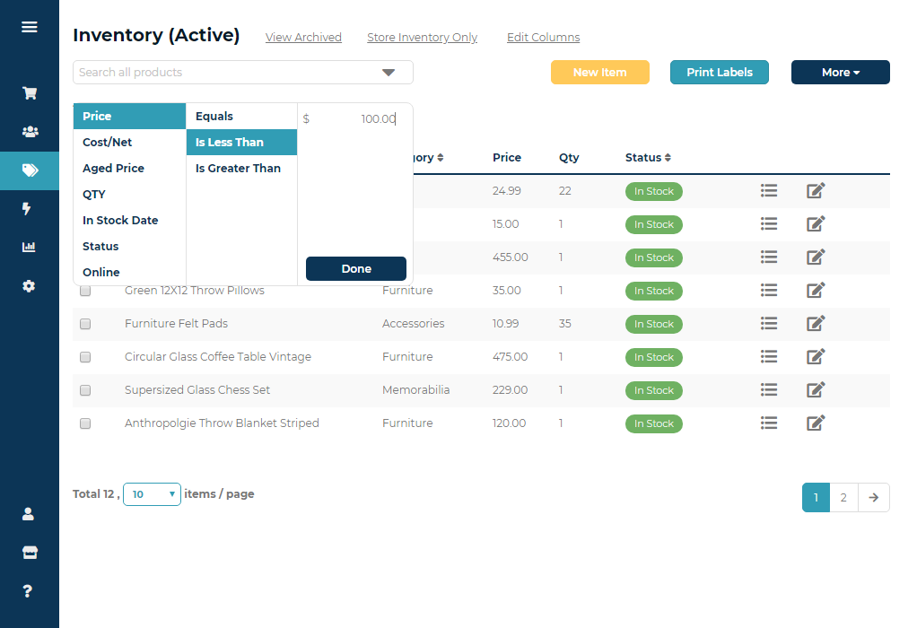 Ricochet Software - Filter and search your store's inventory with custom fields.