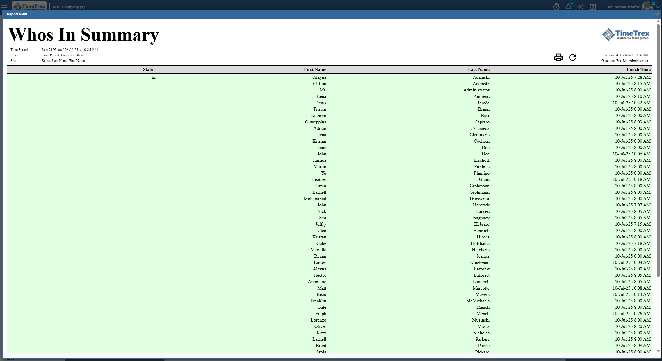 TimeTrex Software - Real Time Who's in Reporting