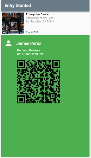 Safe Site Check In screenshot: Safe Site Check In entry granted