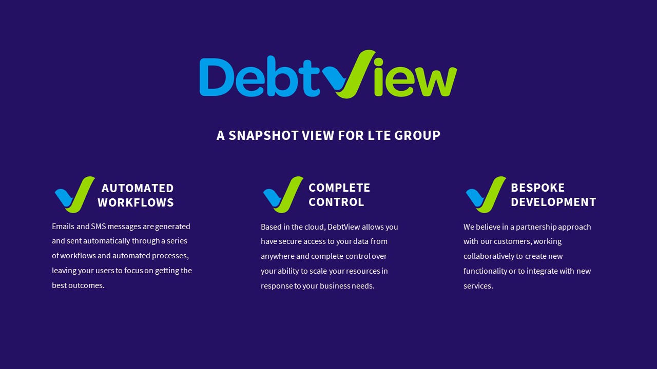 Streamline your collections process, with DebtView's highly configurable cloud-based processes.