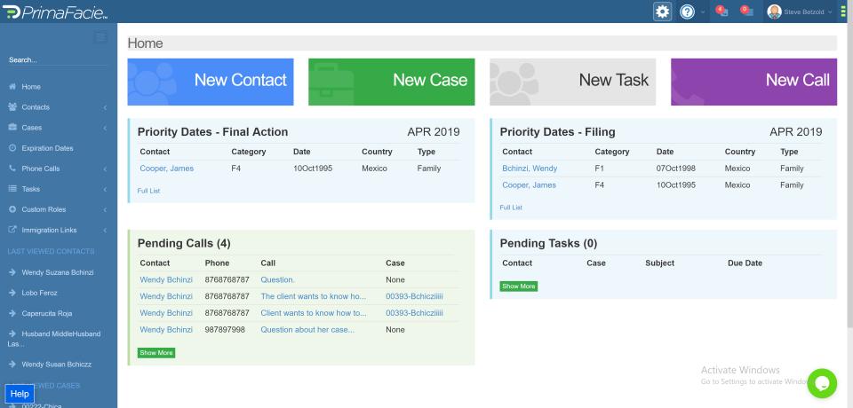 PrimaFacie screenshot: PrimaFacie dashboard