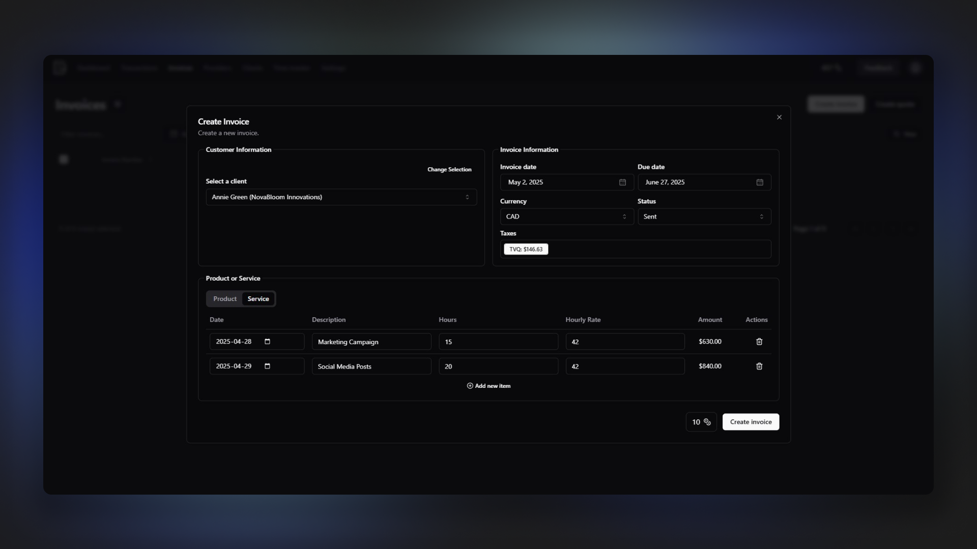 Booky Software - Booky create invoice