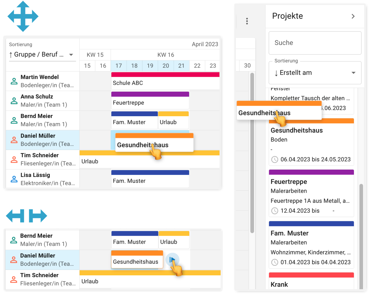 Planimo Create, move and resize planning board entries using intuitive drag & drop interactions