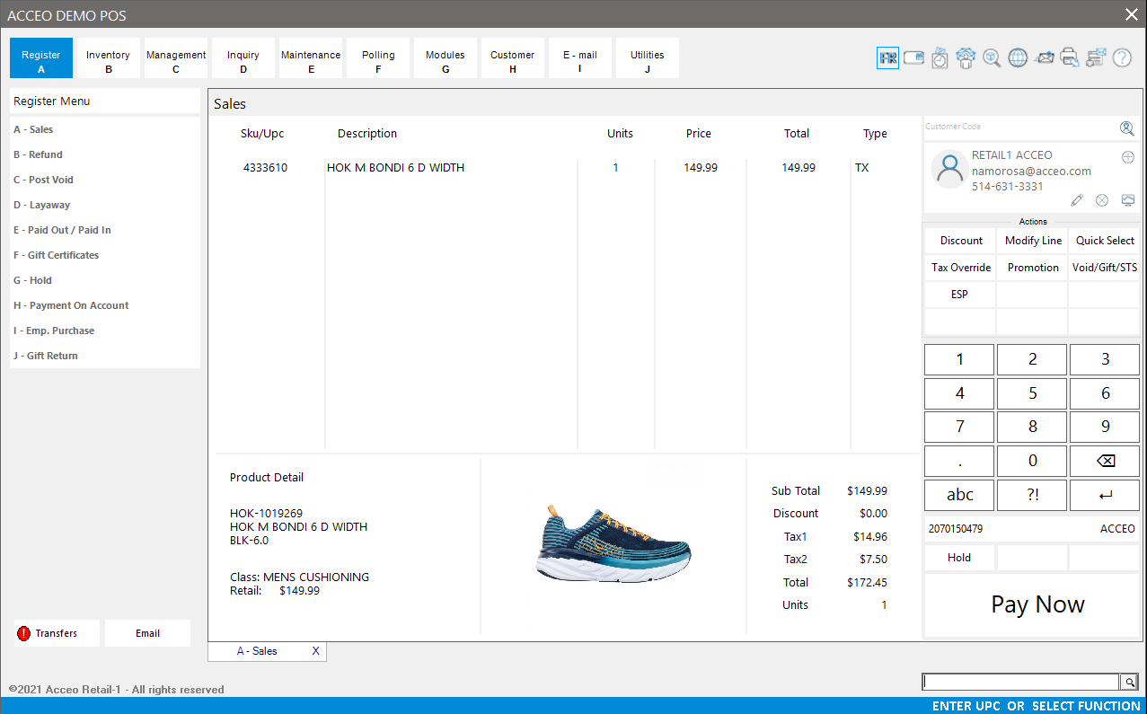 ACCEO Retail-1 Software - Billing Details