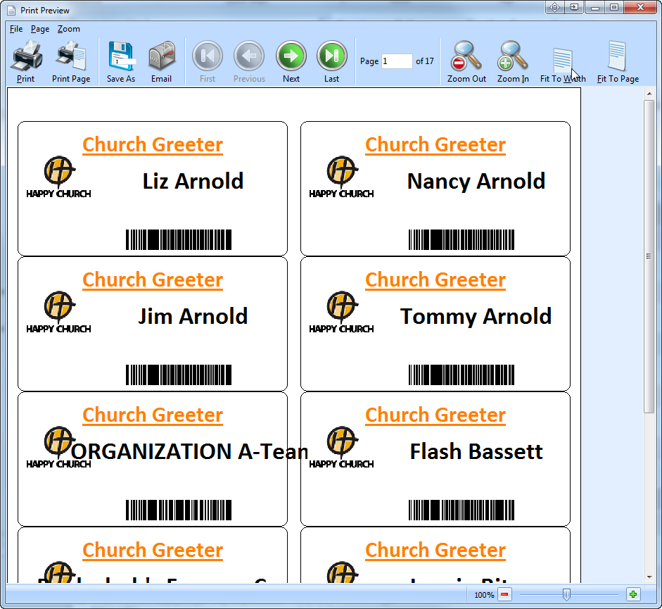 Servant Keeper Software - Users can print barcoded check-in name tags with Servant Keeper
