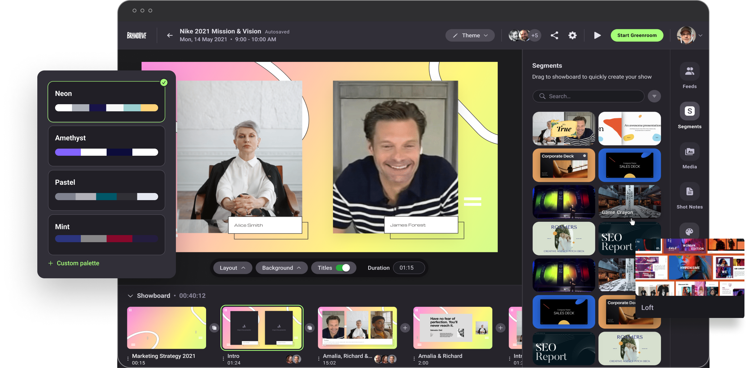 Brandlive screenshot: Greenroom - The virtual production studio that brings your events and meetings to life.