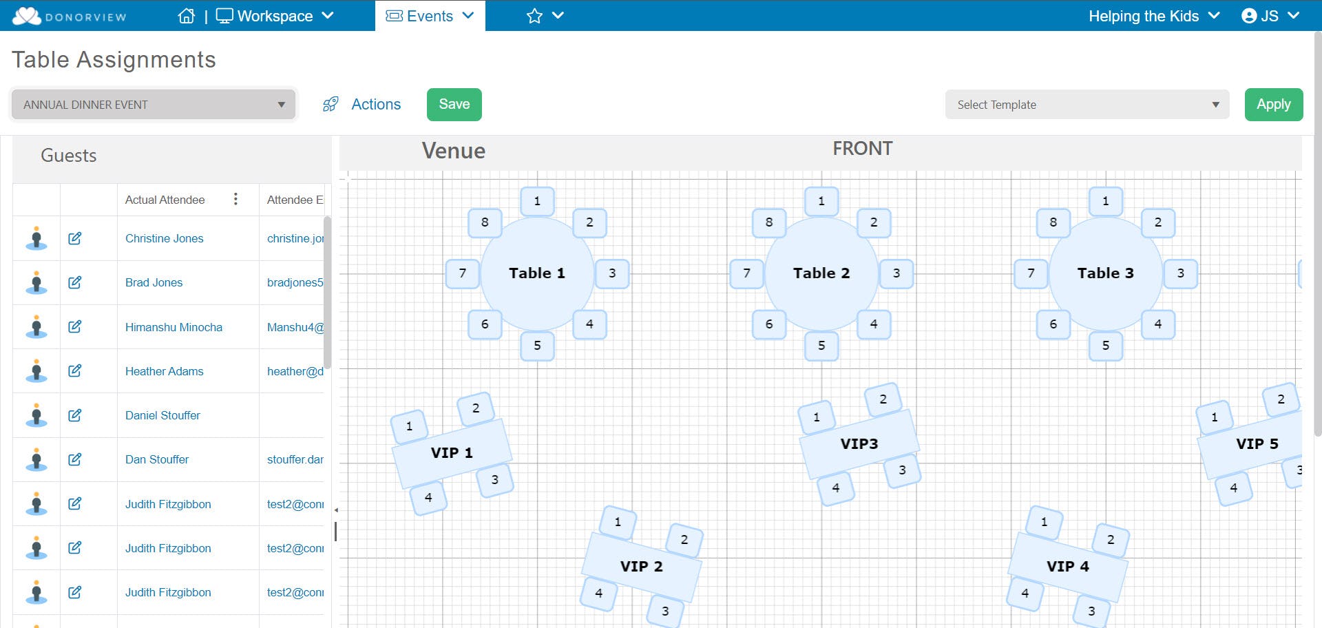 DonorView Software - Event table assignments