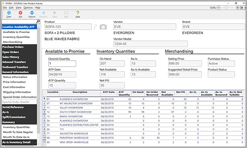 STORIS warehouse management screenshot