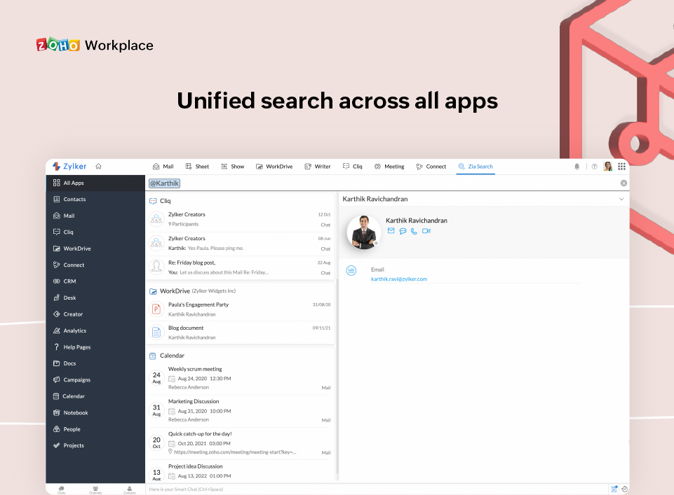 Zoho Workplace unified search 