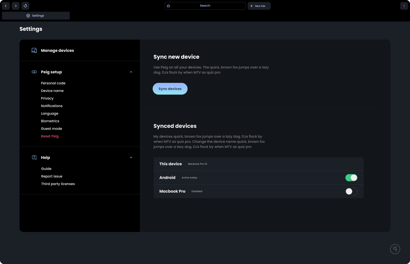 Peig Passwordless Access Platform Software - Device management