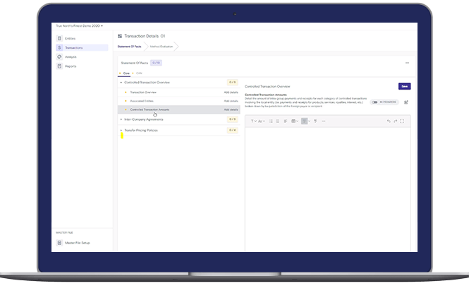 Exactera Transfer Pricing screenshot: Exactera Transfer Pricing interface