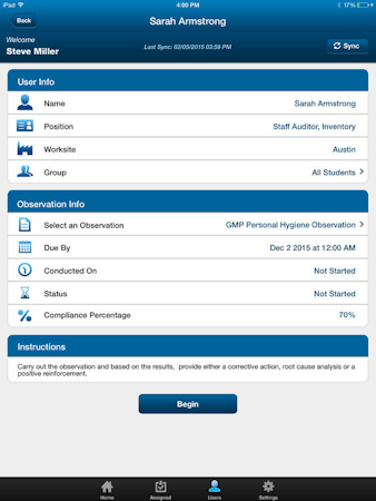 Intertek Alchemy screenshot: Automatically sync all user and observation info to the iPad app
