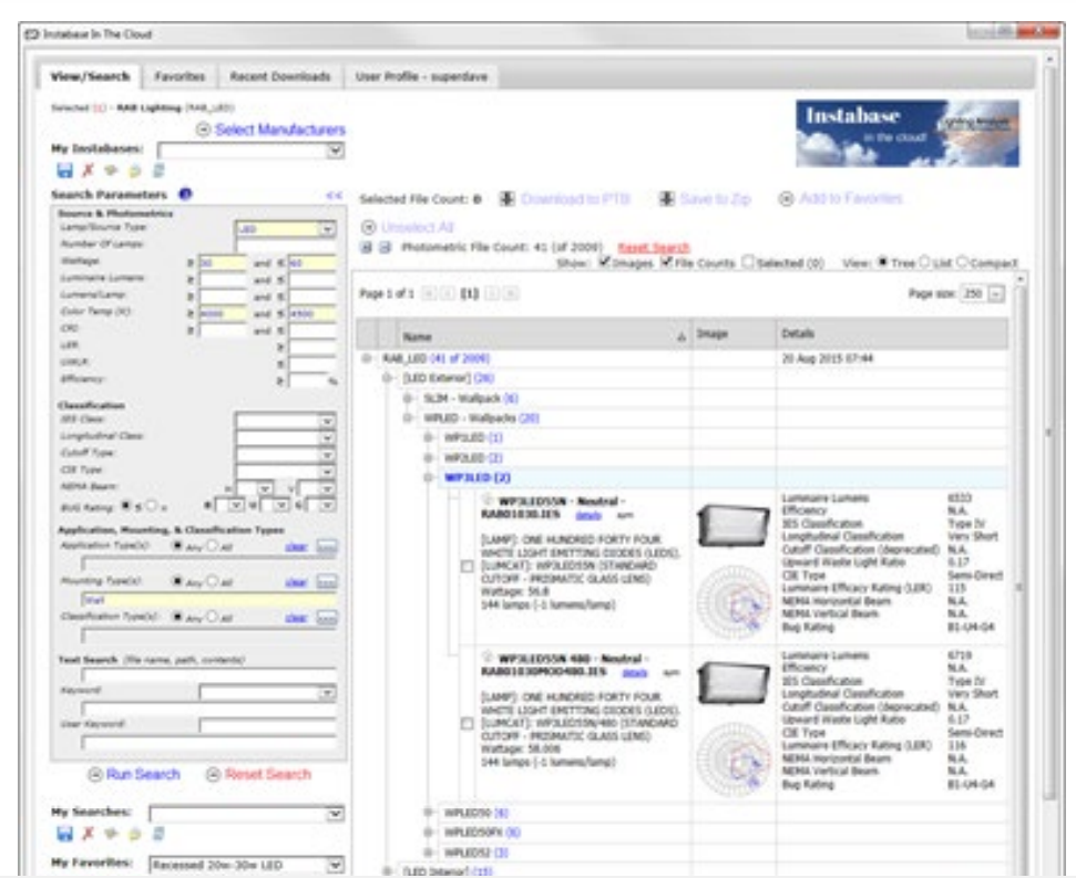 AGi32 screenshot: Manufacturer database