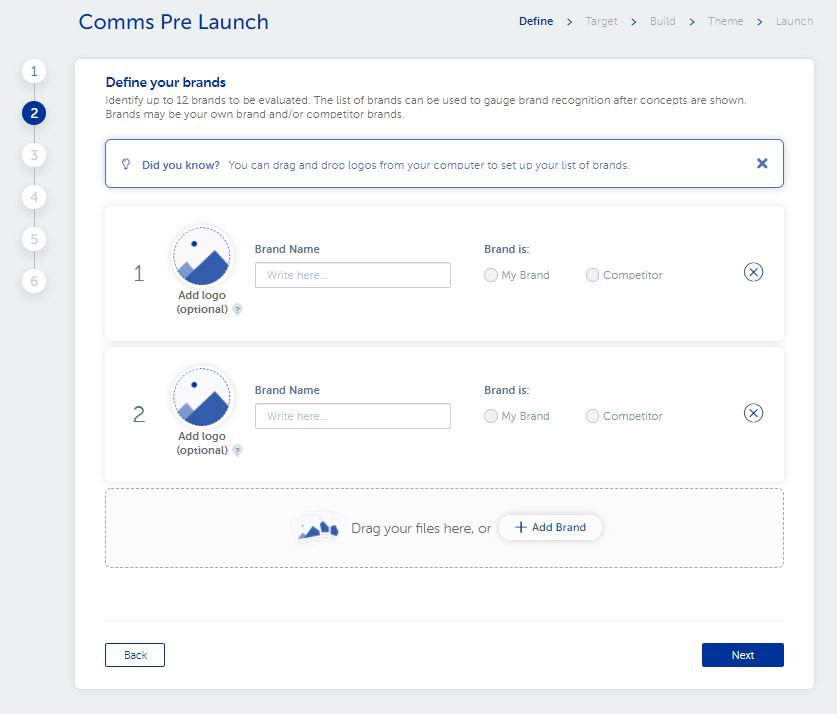 Toluna Start Software - Define your brand along with competitor brands for your respondents to evaluate.