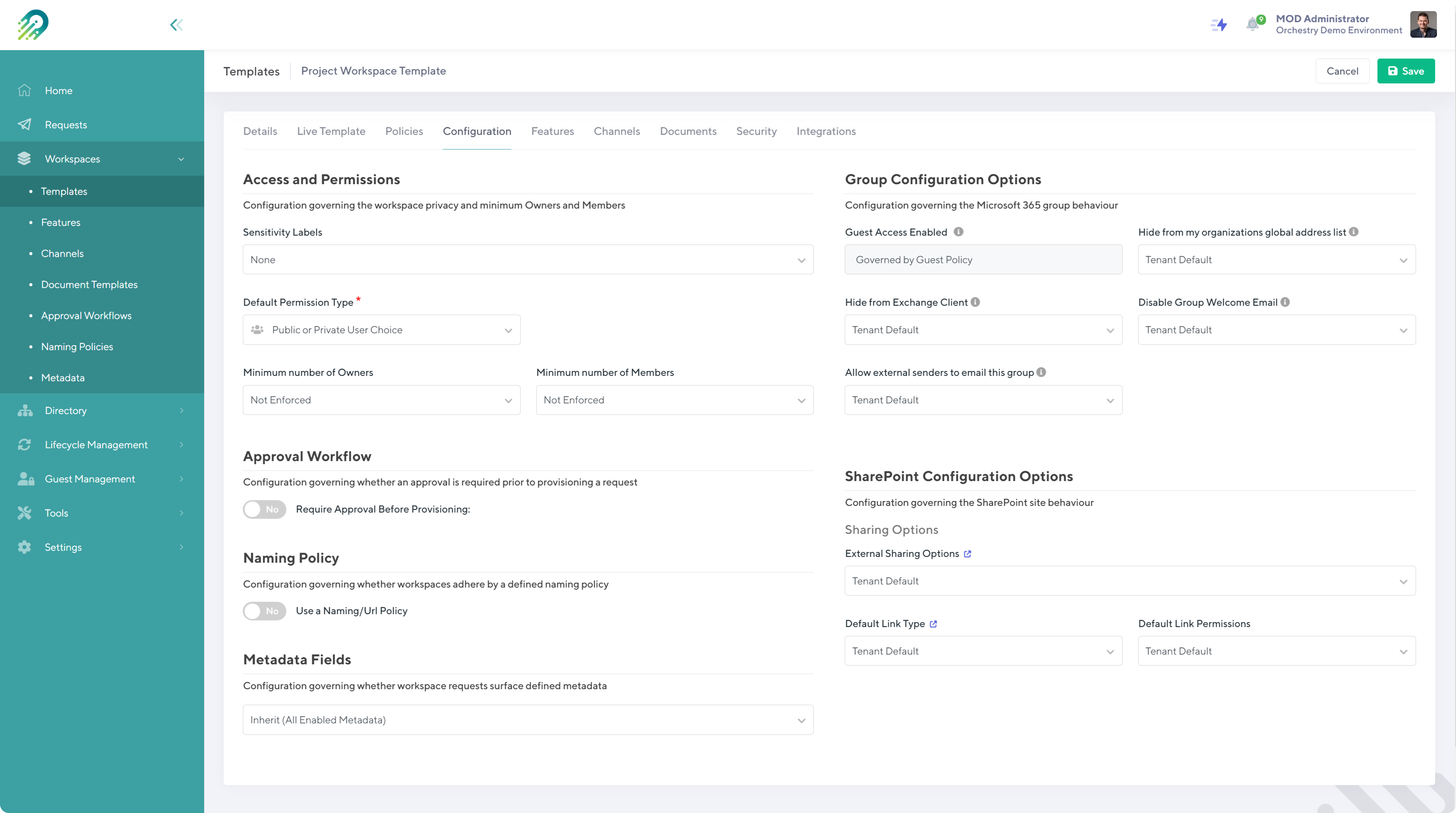 Define your governance, Provisioning & Lifecycle Management Policies, role & permission assignment for Microsoft Teams, SharePoint, Team Sites, and Communication Sites specific to your organizational needs.