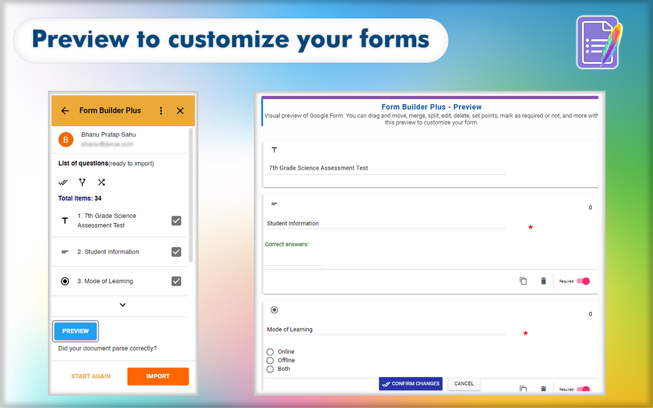Preview to customize your forms