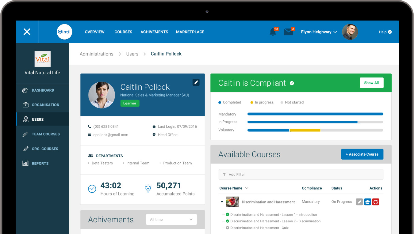 As learners complete courses, the system is updated instantly
