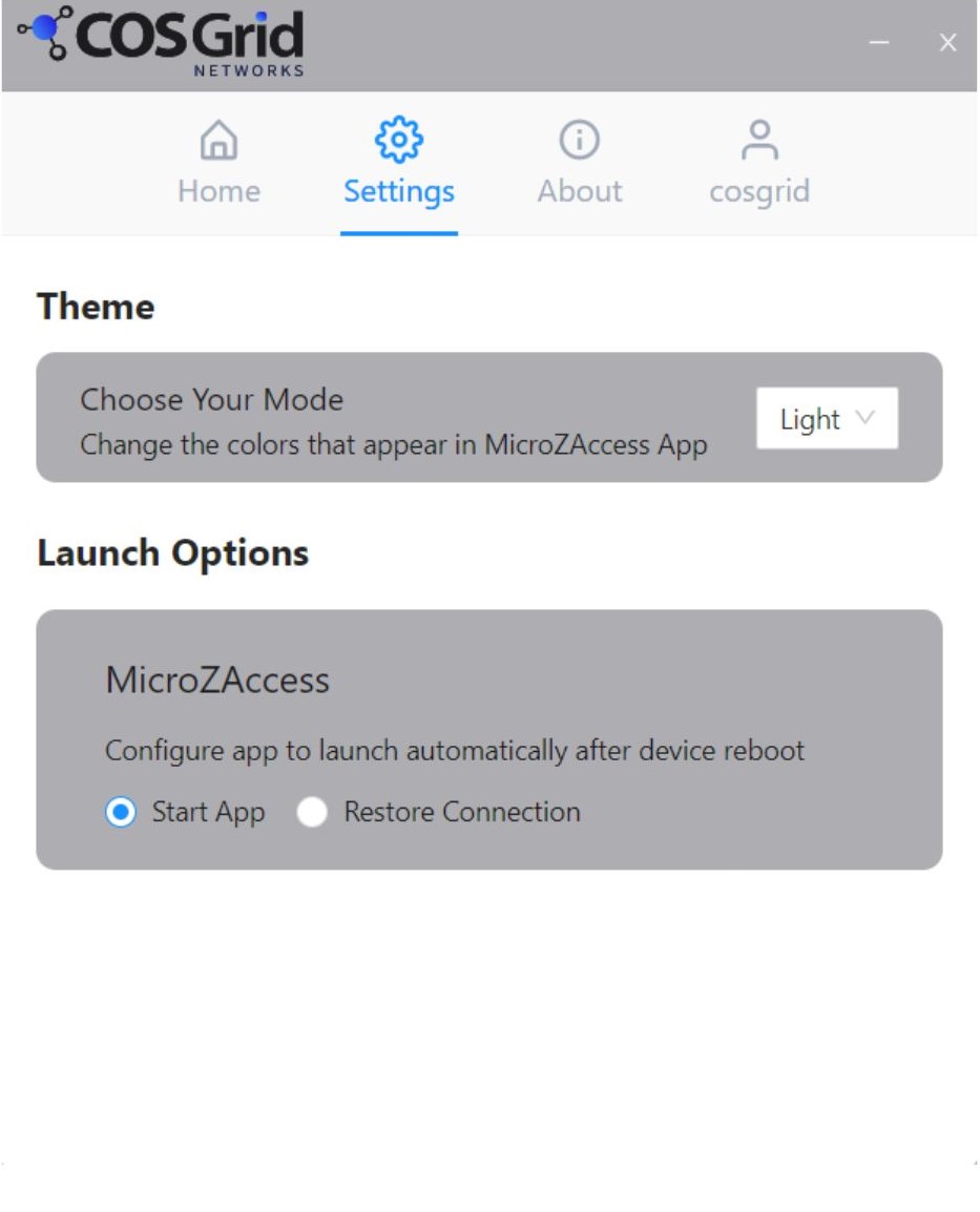 MZA App settings - Light Mode