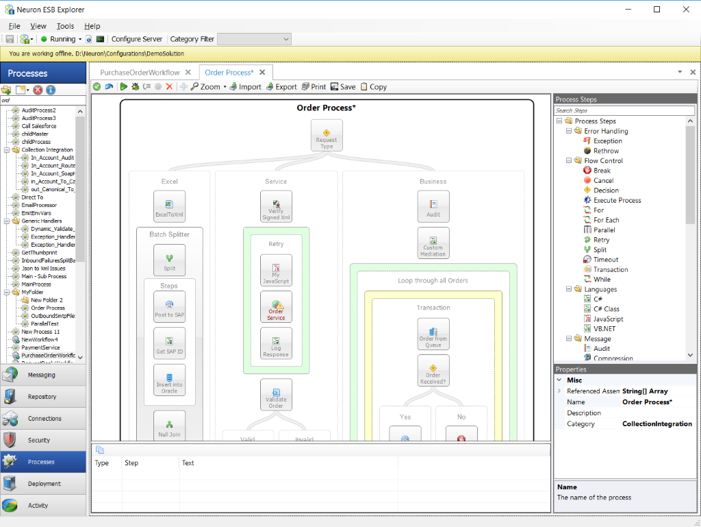 Neuron ESB screenshot: Create custom workflows to automate business processes
